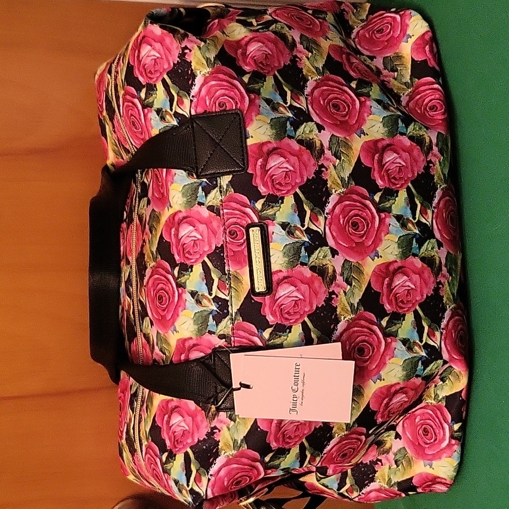 Black Multi Rose Juicy Couture Overnight Bag - Picture 2 of 8